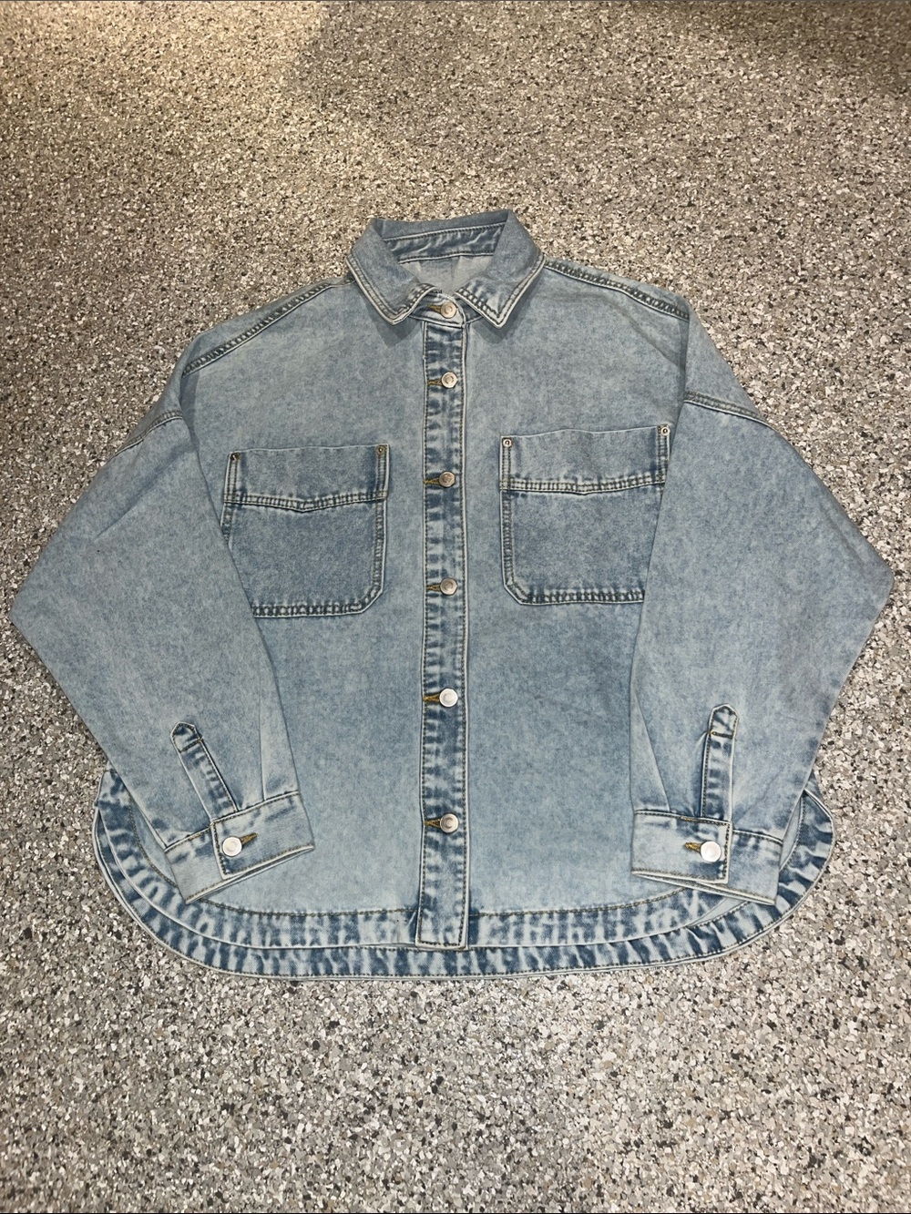 Light Blue Denim Jean Jacket - Casual Oversized Shirt Jacket